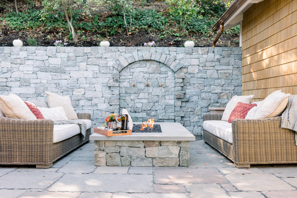 Stone Patio, Fire pit and Water feature