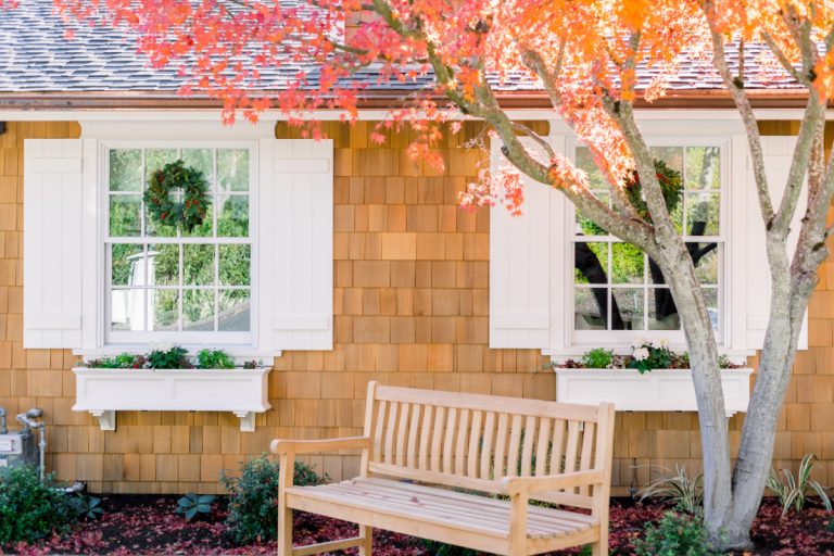 Teak Bench and Window Boxes