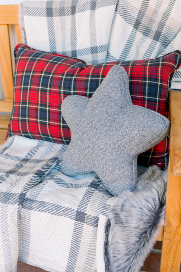 Front Porch Bench Decorated for Christmas
