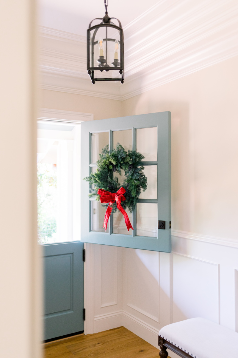 Dutch Door Open with Wreath and Foyer Pendant