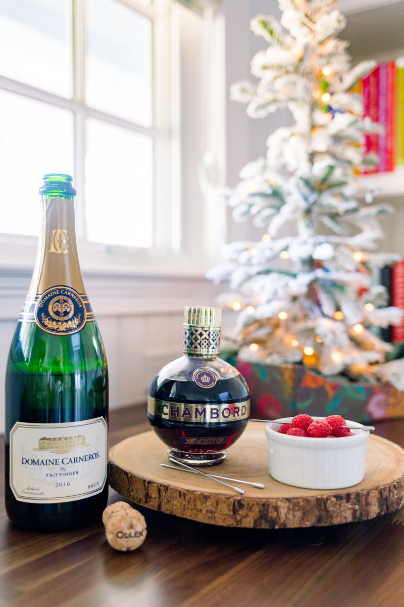 Sparkling wine, Chambord, Raspberries, Christmas tree
