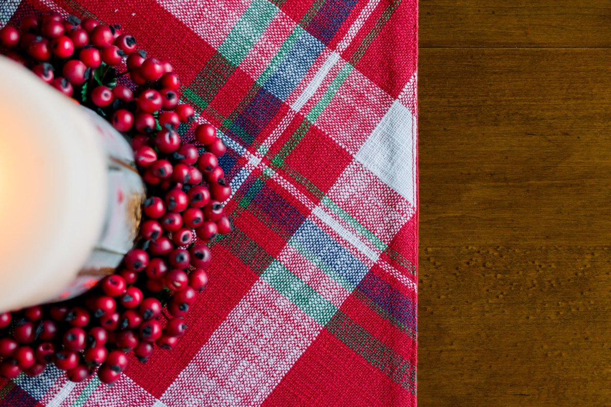 Christmas table runner and candle
