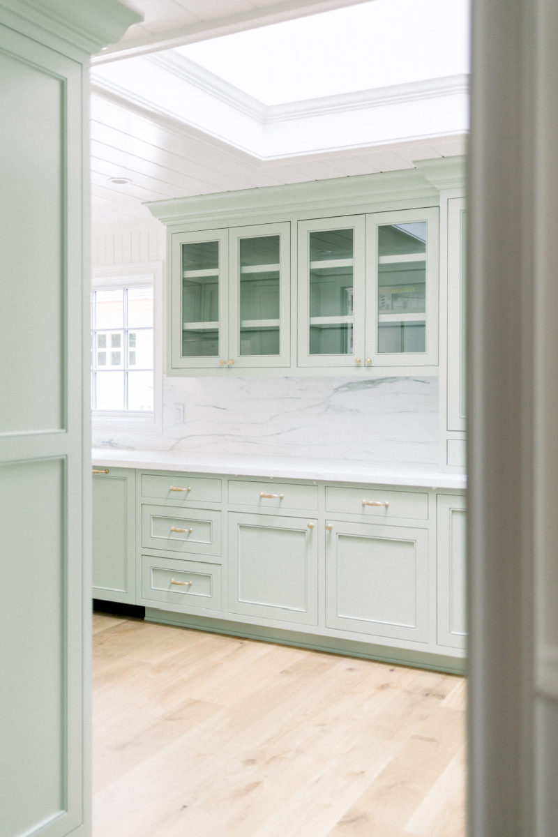 Sage Kitchen Cabinets and Glass Front Cabinets