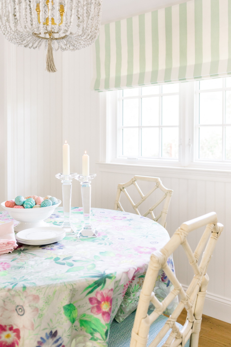 Easter Table Setting with Easter eggs and candle sticks