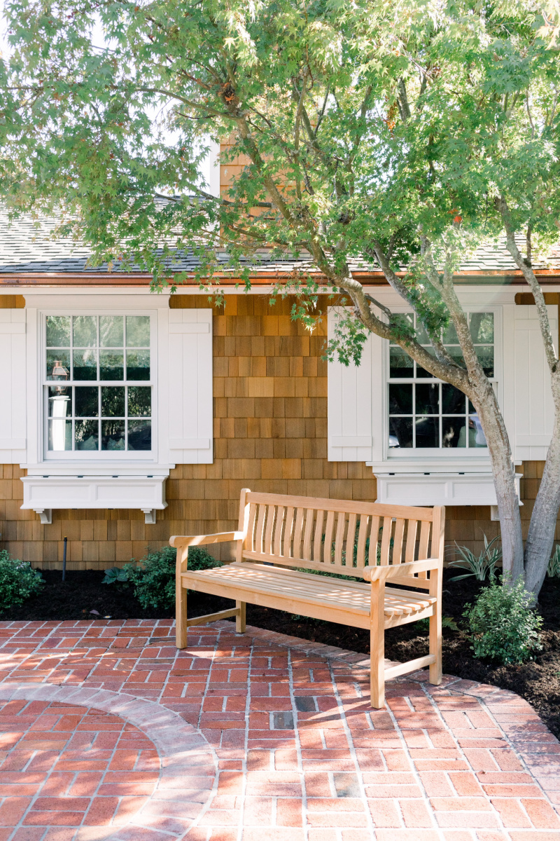 Window Shutters and Flower Boxes, Teak Bench
