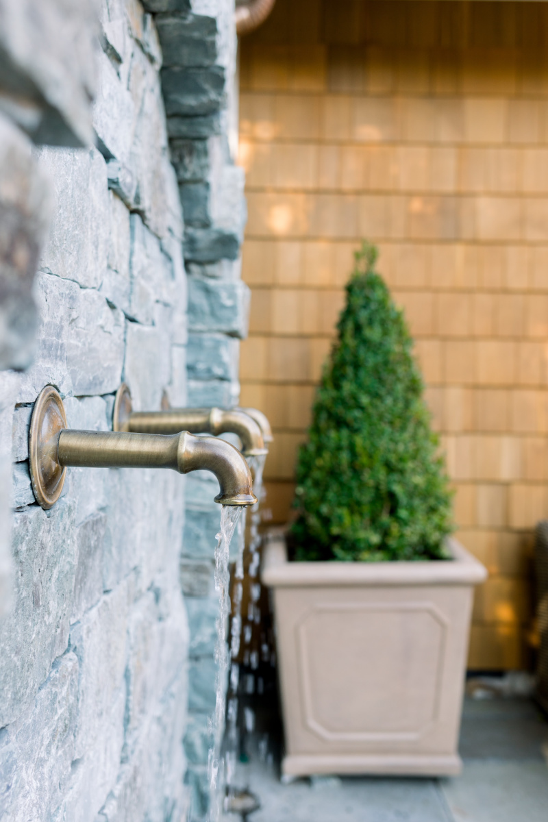 Boxwood Topiaries and Fountain Spouts
