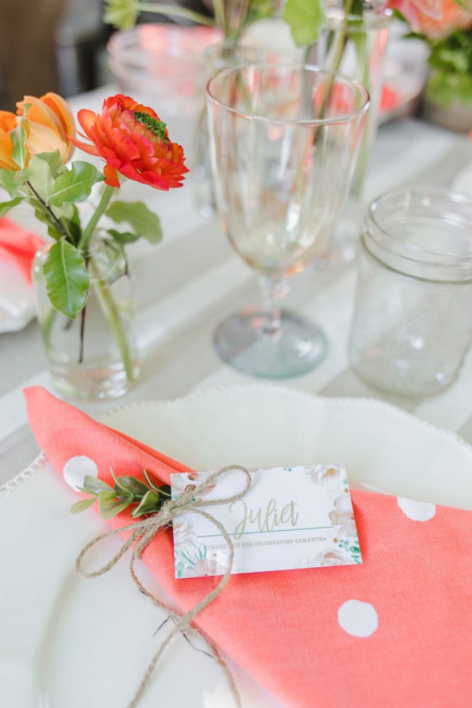 Coral, polka dot napkin