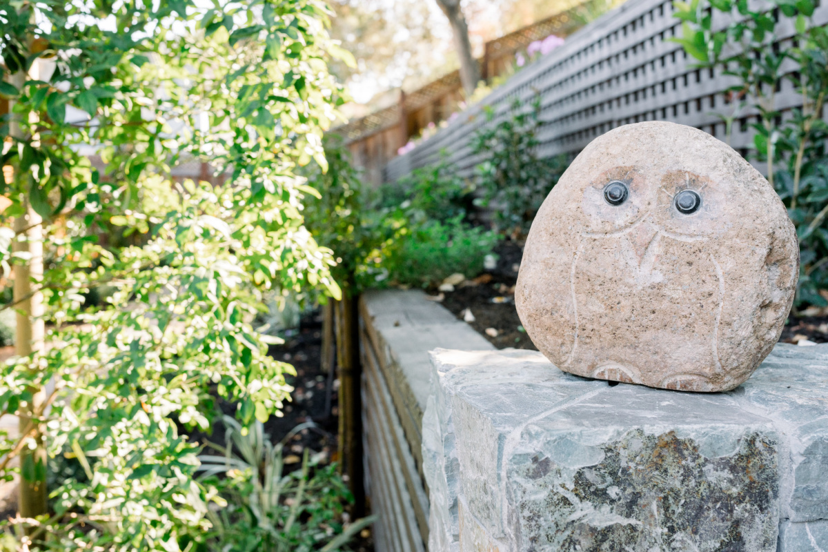 Stone Owl on Garden Wall