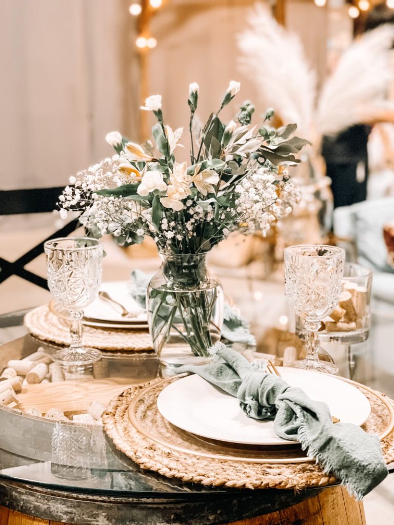 Table setting in winery tasting room