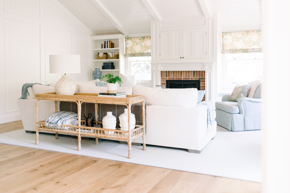 Family room sectional and sofa table