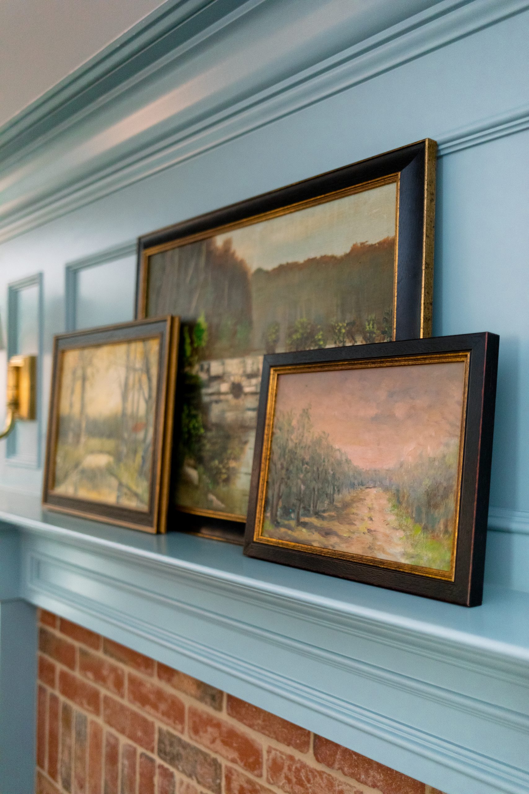 Art on fireplace mantle