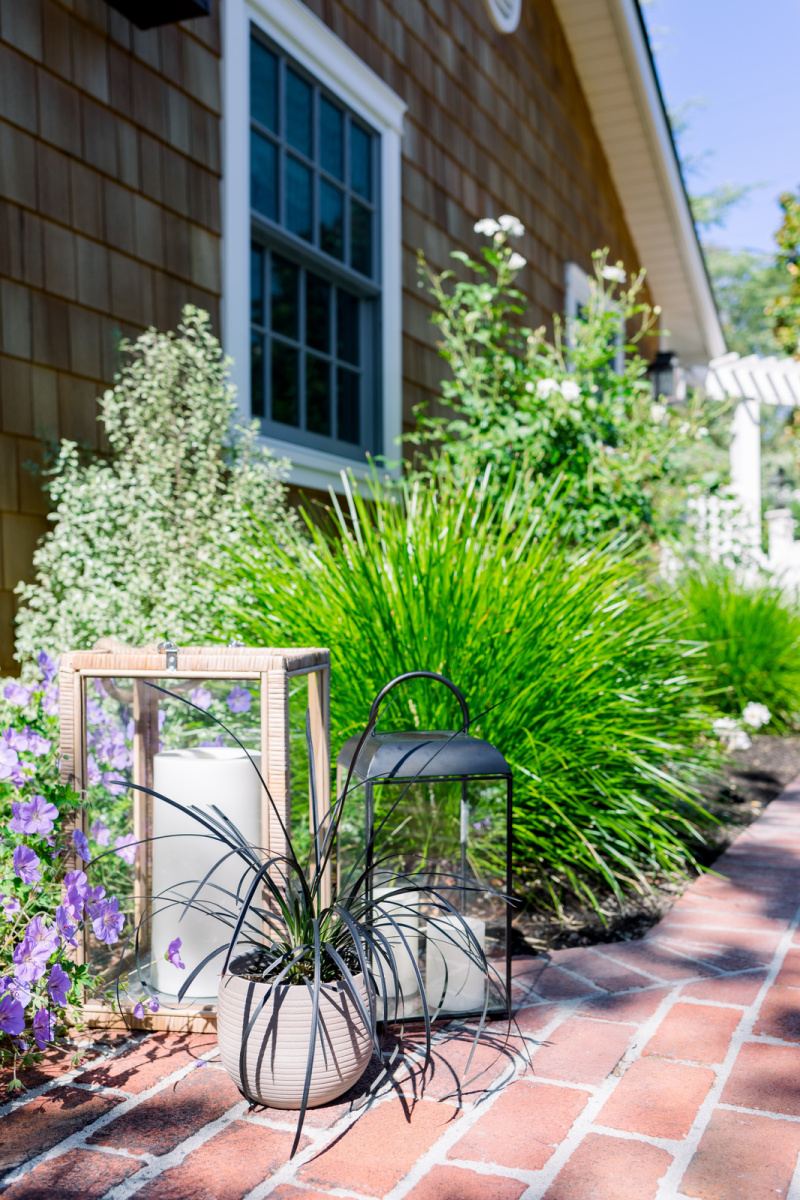 Lanterns on brick walkway