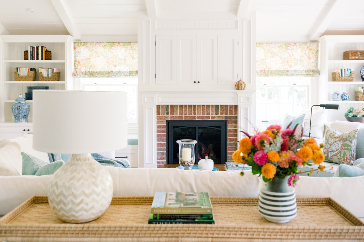Console Table behind sofa and fireplace