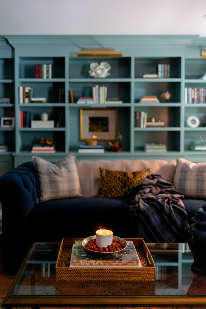 Blue Velvet sofas in library