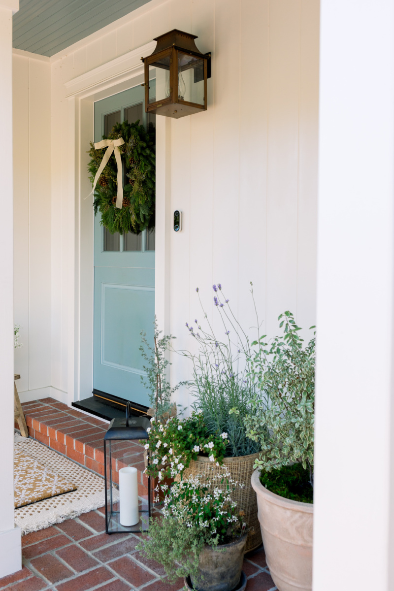 Blue dutch door with Christmas wreath