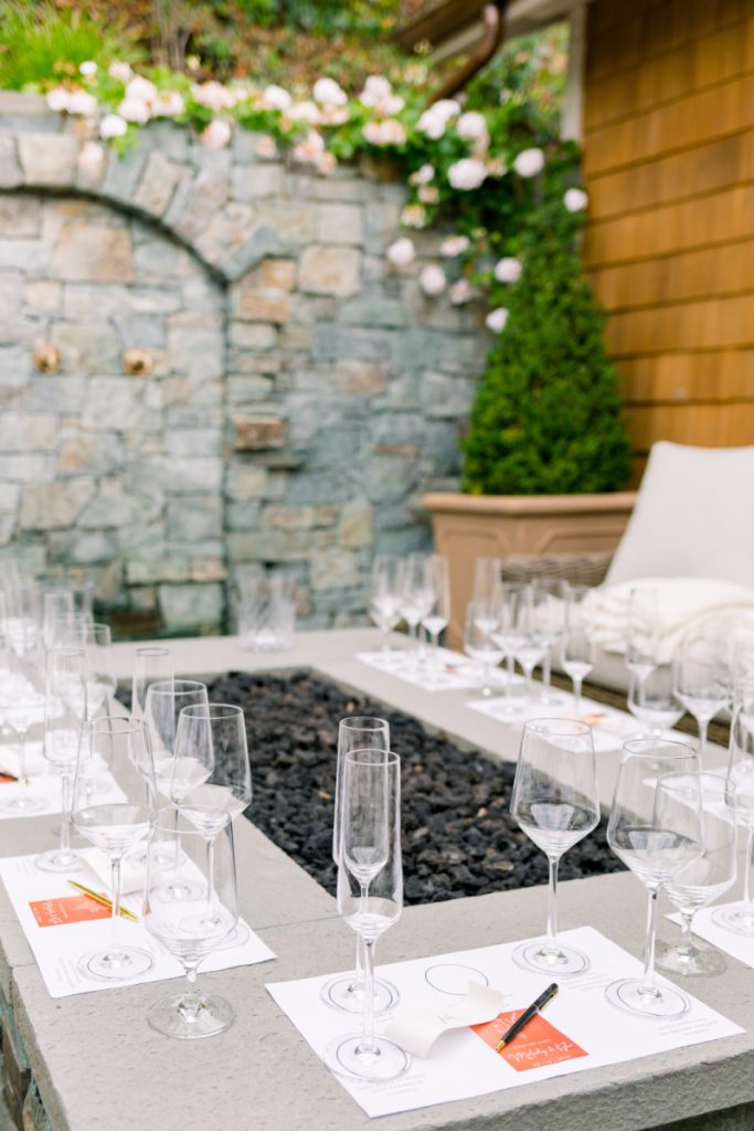 Wine tasting around firepit