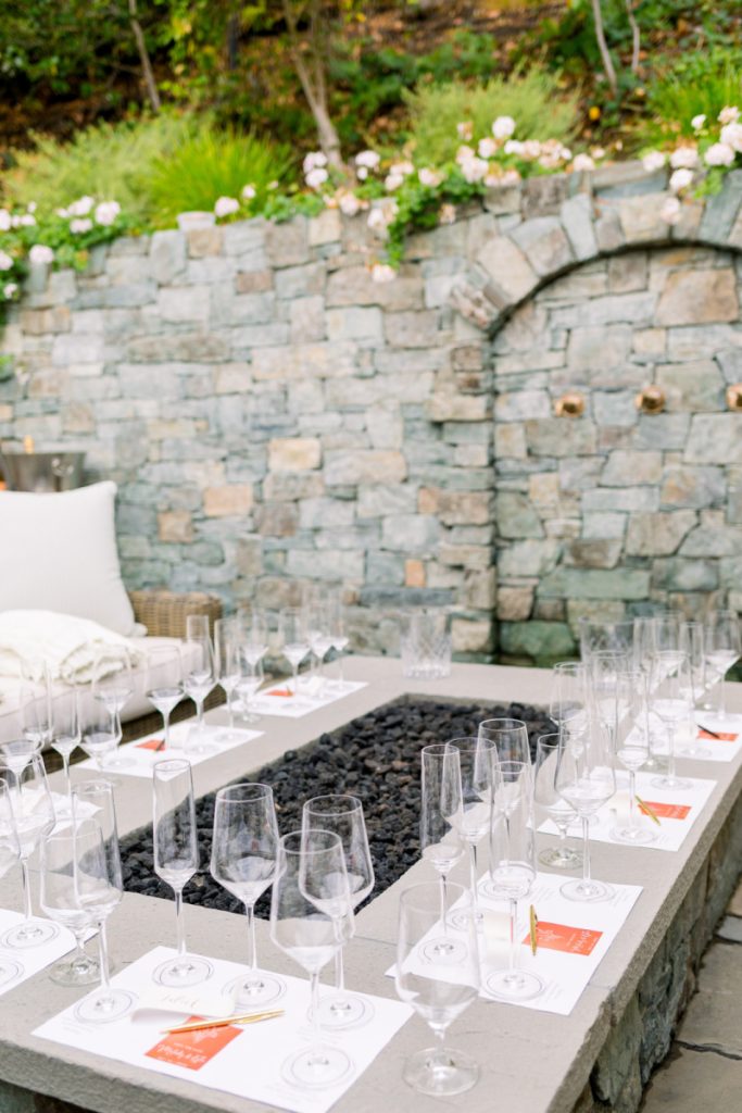 Wine tasting around firepit