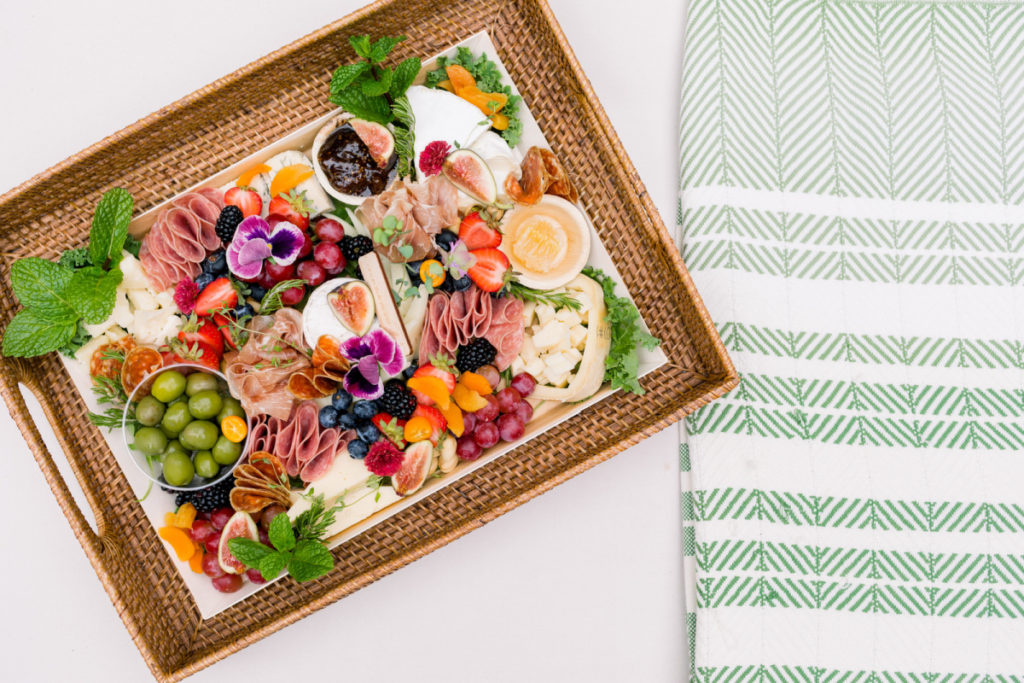 Rattan tray of charcuterie