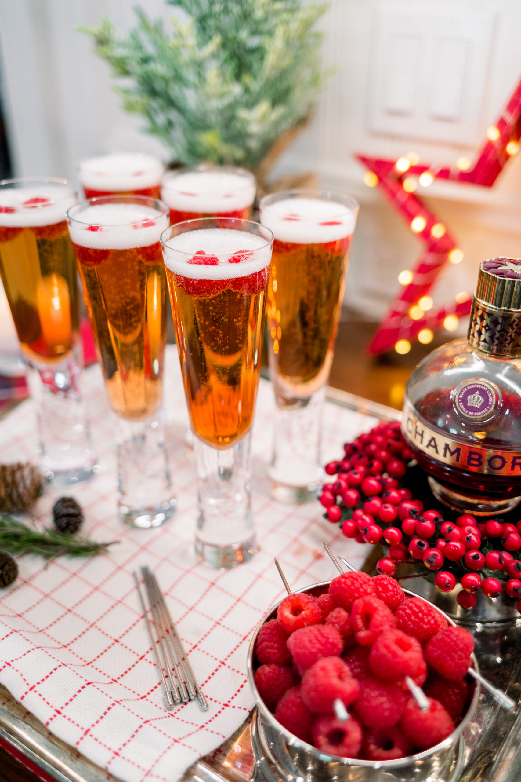Tray of Raspberry Kir Royale for Holiday Party