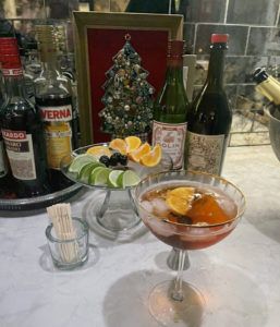 Cocktail glass on bar