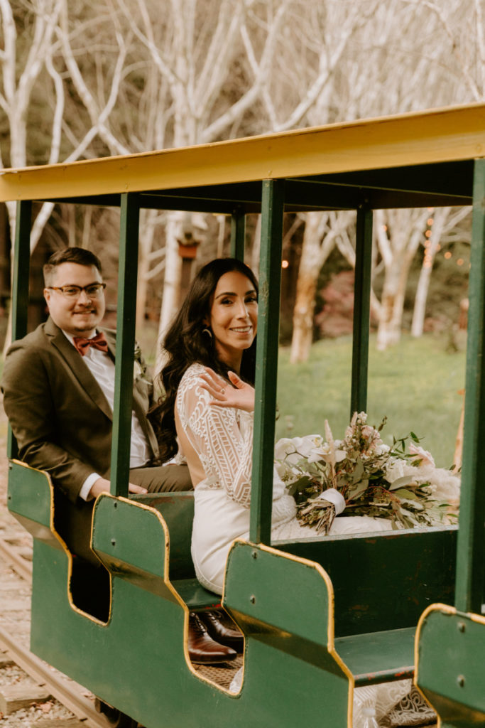 Bride and groom entrance on train