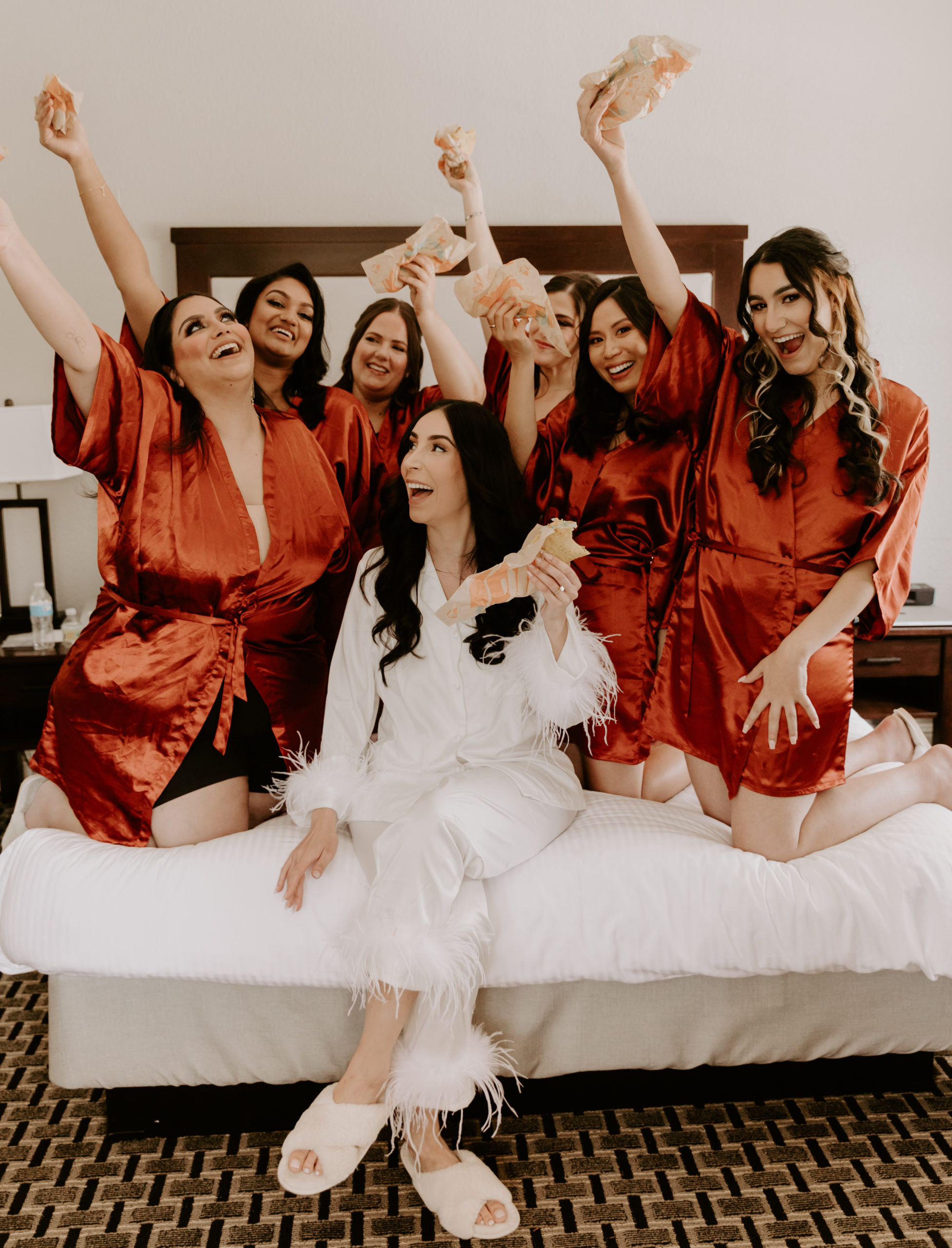 Bride and Bridesmaids getting ready