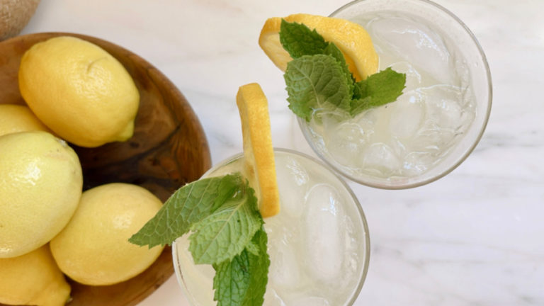 Limoncello Spritzer Glasses and lemons