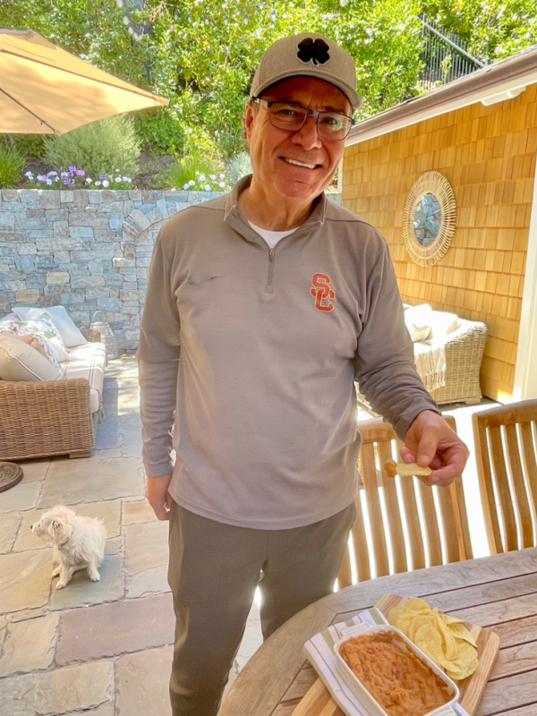 Jim tasting Bean Dip