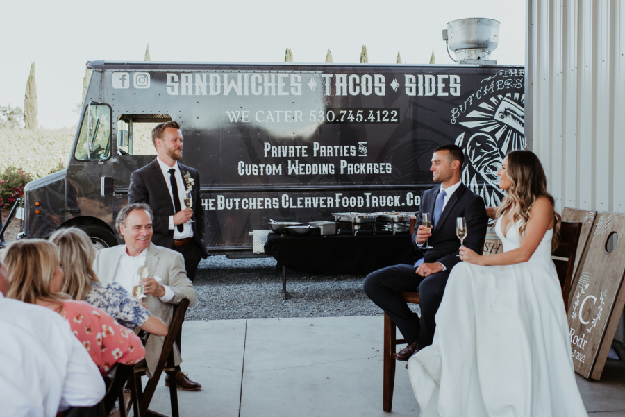 Outdoor wedding toast