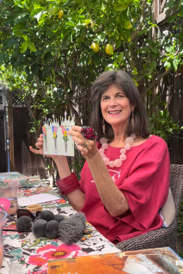 Woman showing her handmade birthday card