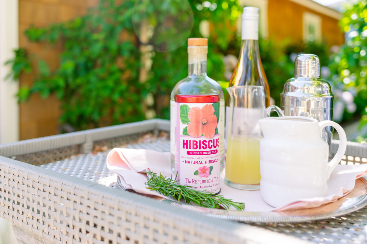 Tray of cocktail ingredients Hibiscus Tea