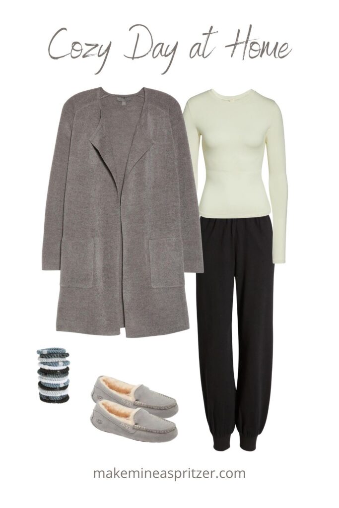 Cozy at home outfit collage.