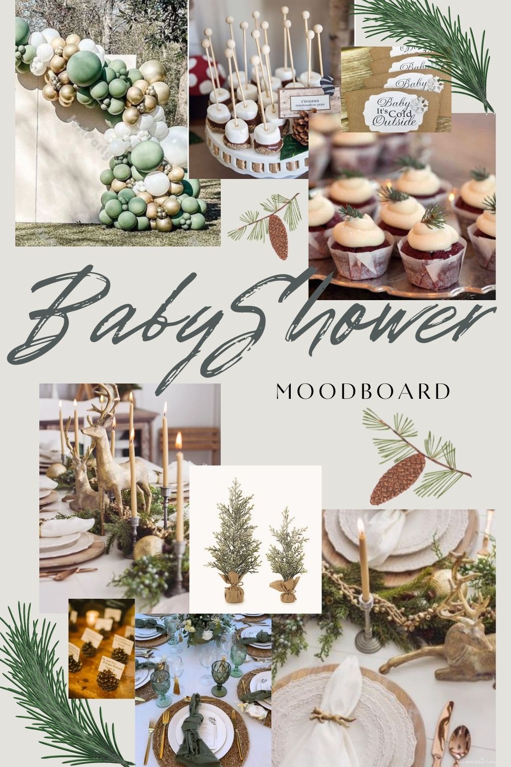 Baby Shower Mood Board with winter theme.