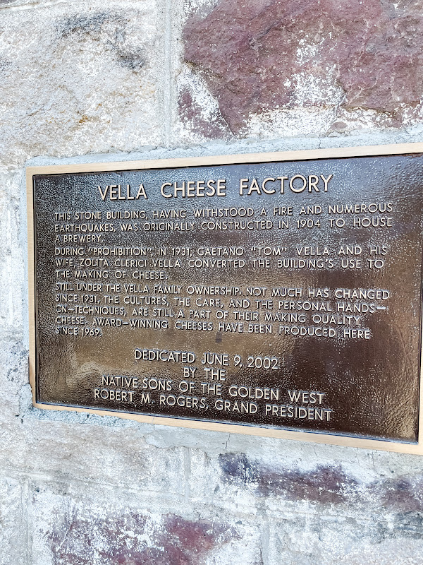 Plaque at Vella Cheese in Sonoma