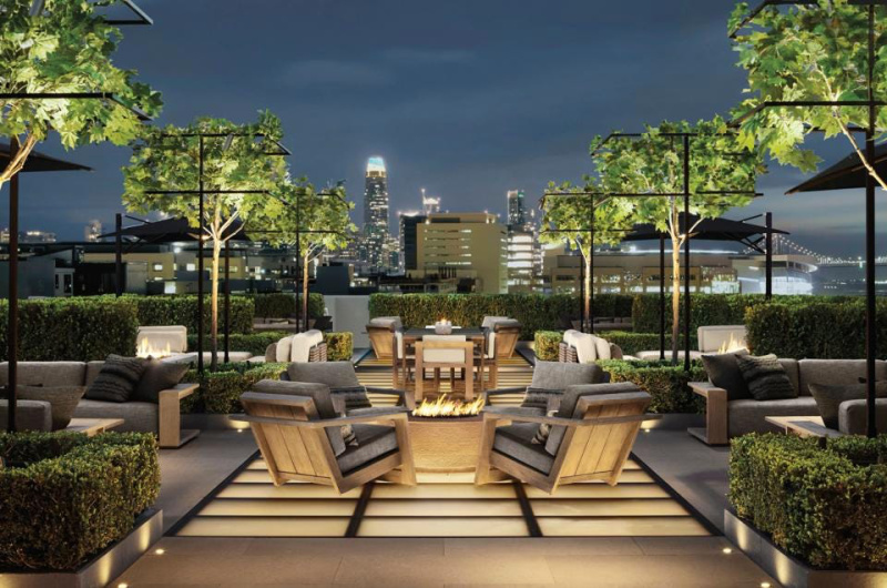 RH Rooftop Park at night.