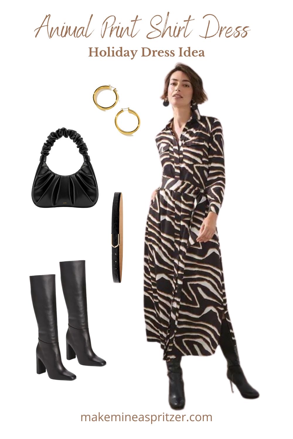 Chico's animal print shirt dress collage.