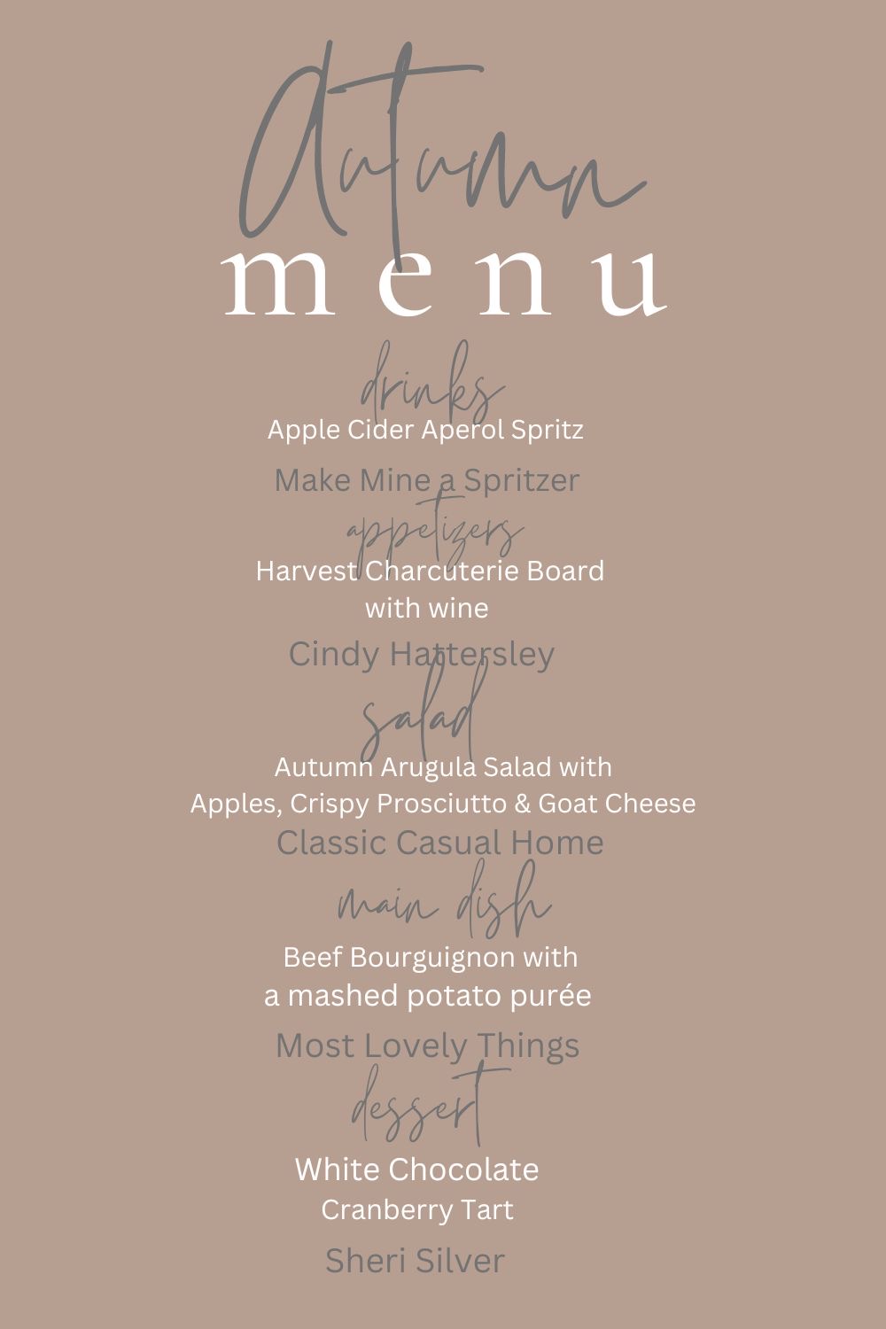Autumn Progressive Dinner Menu