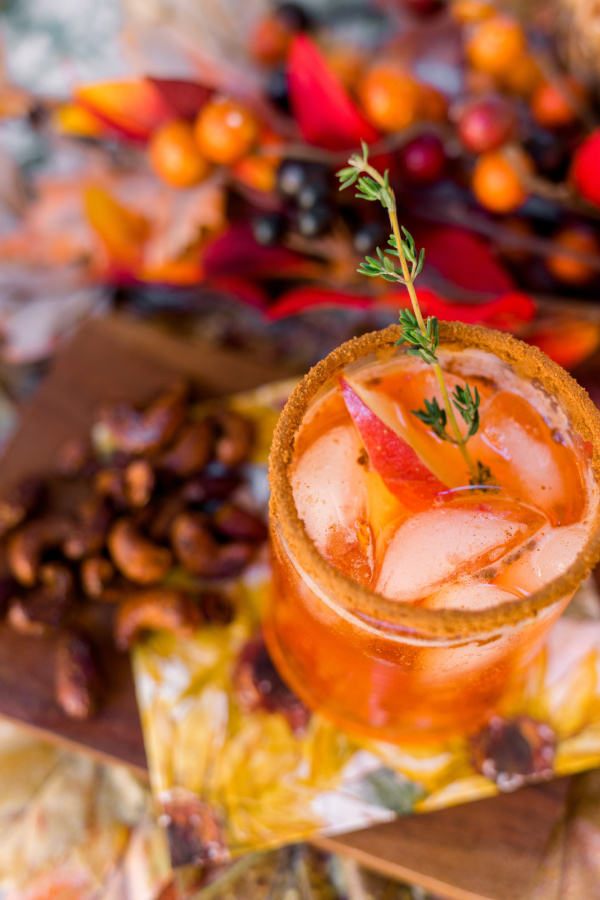 Apple Cider Aperol Spritz in autumn setting.