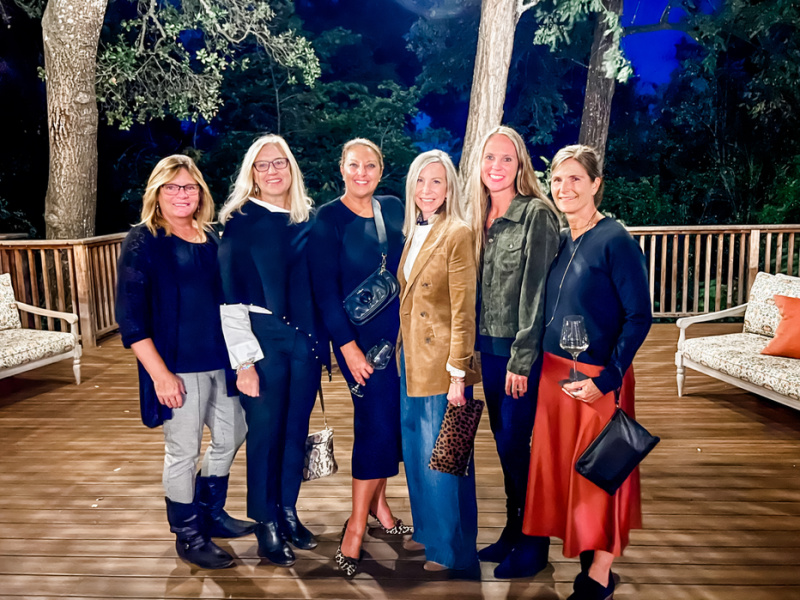 Six women in garden of Madrona Hotel in Healdsburg.