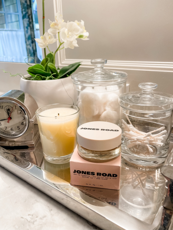 Vanity tray on bathroom counter.