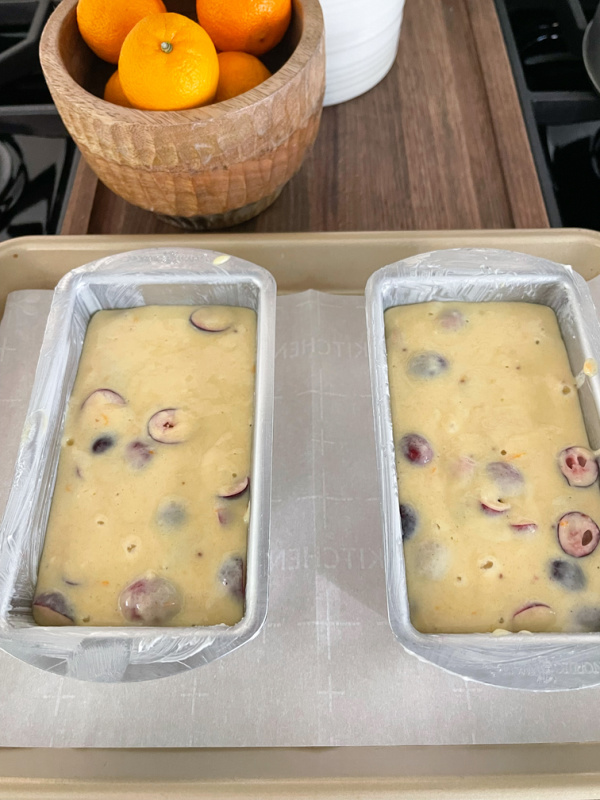 Orange Cranberry bread batter ready to go in oven.