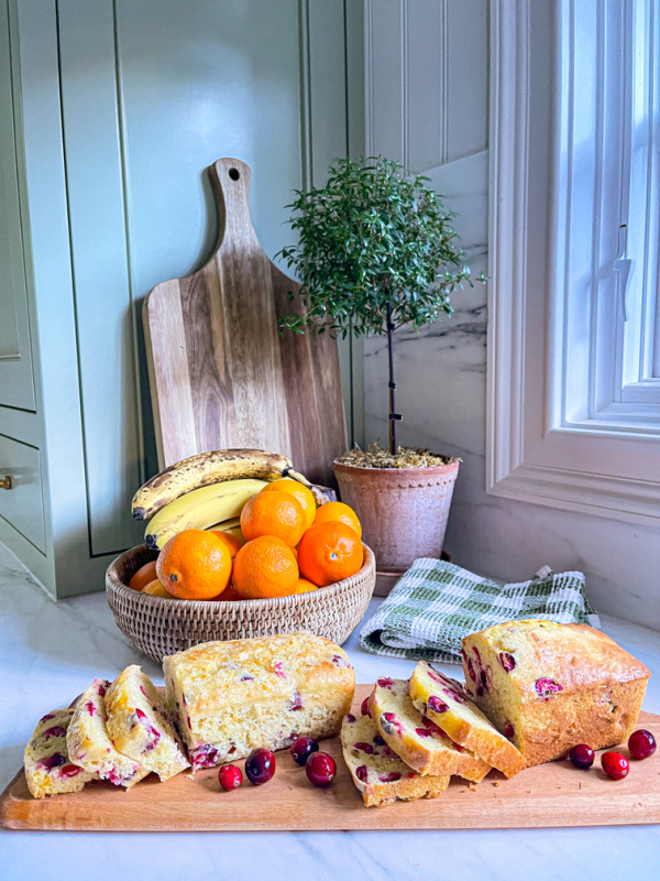 Cranberry Bread Loaves on bread board.