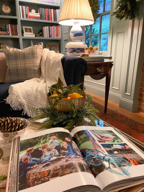 Hungry for Home book open on coffee table.