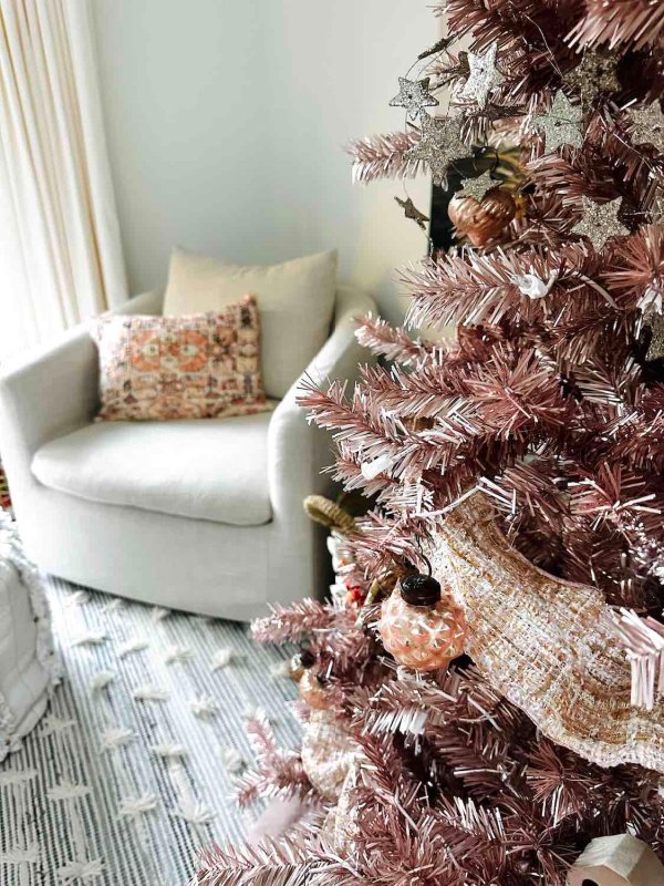 Pink Christmas tree in cute den.