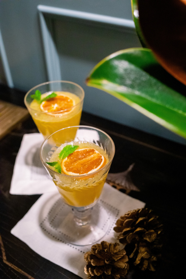 Two glasses of Cara Cara Winter Spritz.