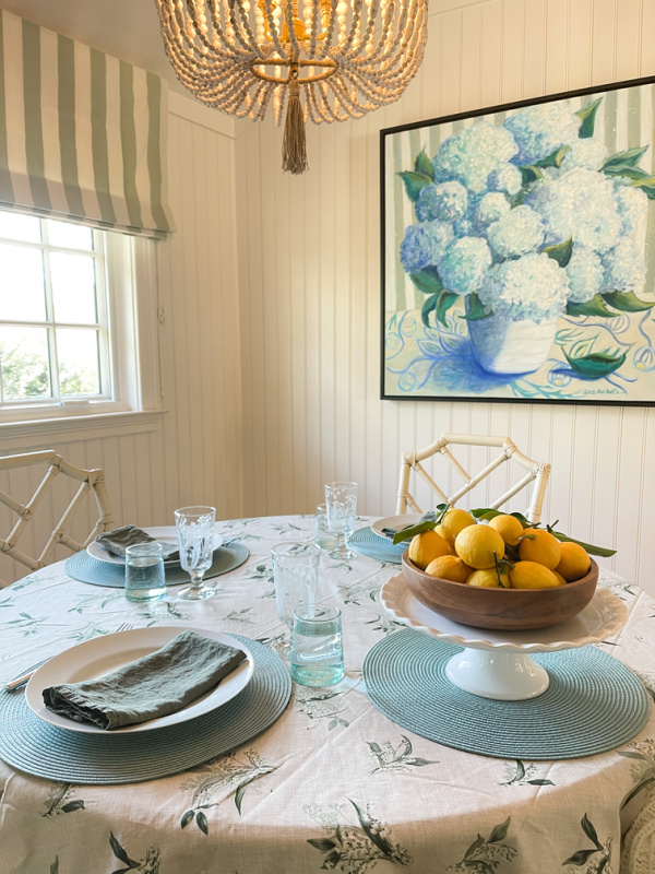 Table setting with bowl of lemons.