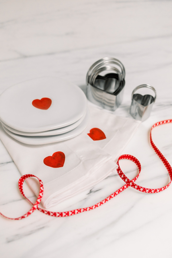 Valentine plates and napkins and heart shaped cookie cutters.