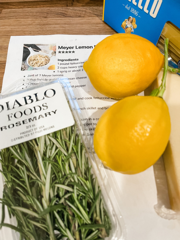 Meyer lemon Fettuccini ingredients and recipe.