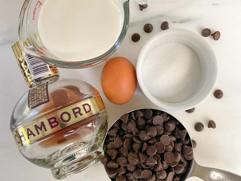 Ingredients on countertop for Pots de Creme.