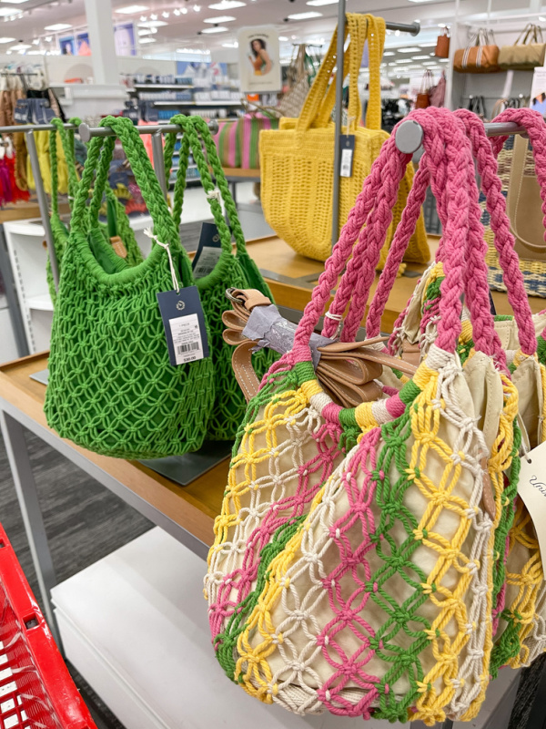 Colorful straw bags at Target.